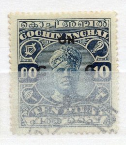 India Cochin 1919-33 Early Issue used Shade of 10p. Optd NW-15822