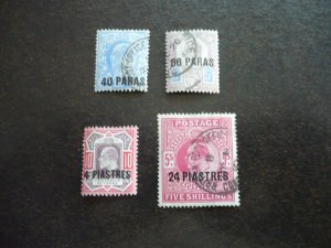 Stamps-Great Britain Offices in Levant- Scott#8-10,12 -Used Part Set of 4 Stamps