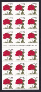 Scott #2490a 29¢ Red Rose Booklet Pane of 18 Stamps - MNH (Barcode 16694)