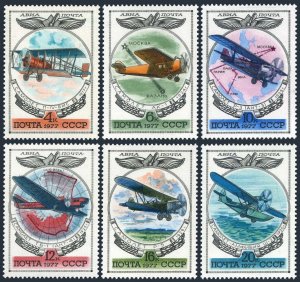 Russia C109-C114, MNH. Mi 4621-4626. Aviation 1977. P-4 BIS biplane,AK-1,ANT-3.