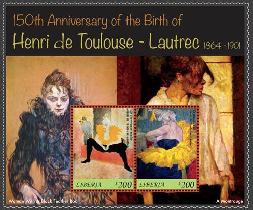 Liberia 2014 150TH ANNIVERSARY OF THE BIRTH OF HENRI DE TOULOUSE SS 2 Stamps MNH