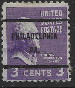 US #807 Used, Bureau Precancel.  Thomas Jefferson