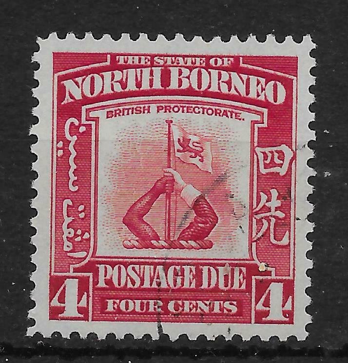 NORTH BORNEO SGD86 1939 4c SCARLET POSTAGE DUE USED