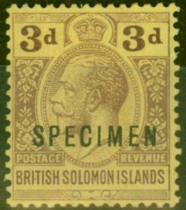 Solomon Islands 1923 3d Purple-Pale Yellow Specimen SG28s Fine Mtd Mint