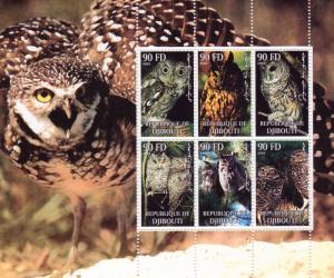 Djibouti 2004 OWLS-BIRDS Sheetlet (6) Perforated MNH VF