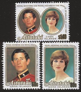 AITUTAKI Sc 247-49 VF/MNH - 1981  Royal Wedding Issue