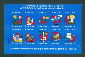 Denmark. 2011 Christmas Seal Booklet Sheet. MNH. With 10 Different Santa Motifs