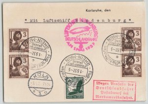 Germany 1937 Zeppelin Hindenburg Deutschlandfahrt Airship Luftschutz Postcard