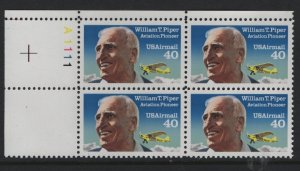 US, C129  ,  MNH , PLATE BLOCK,         WILLIAM PIPER