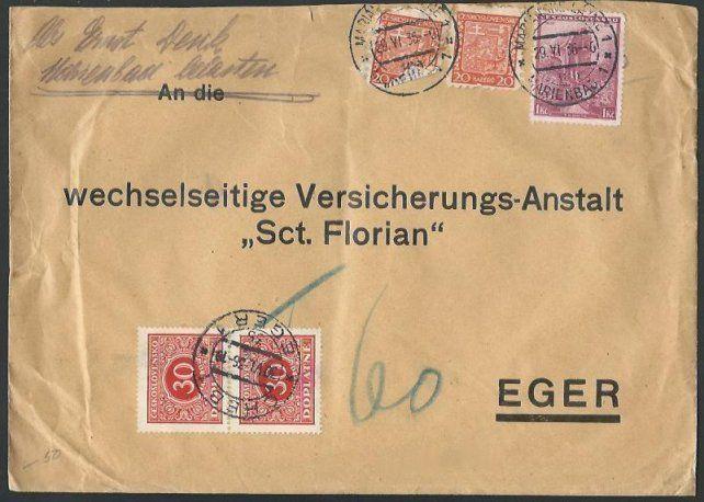 CZECHOSLOVAKIA 1936 cover Marienbad to Eger - postage dues.................61277