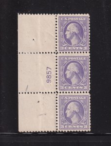 1918 Sc 530 3c purple MNH OG plate number strip of 3 (plate block CV $55) (C1