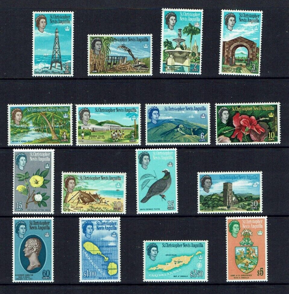 St Kitts, Nevis, Anguilla 1963, Queen Elizabeth II Definitive Set, MNH