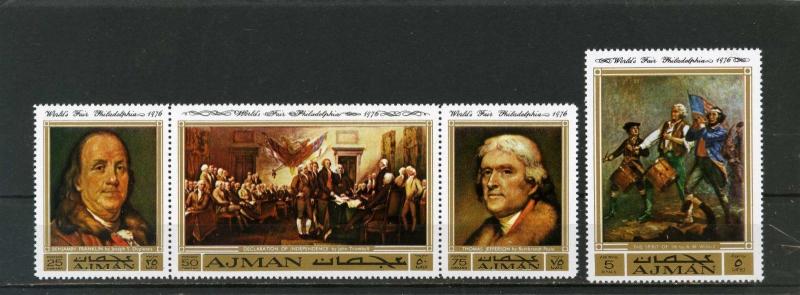 AJMAN 1971 PAINTINGS/AMERICAN HISTORY SET OF 4 STAMPS MNH