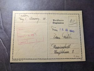 1945 Germany Bohemia and Moravia Postcard Cover Prague to Theresienstadt Ghetto