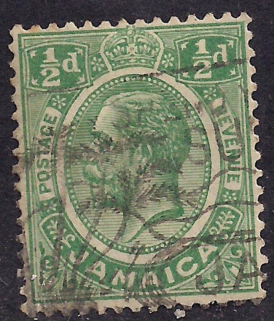 Jamaica 1921 - 27 KGV 1/2d GREEN USED STAMP SG 89a. ( J181 )