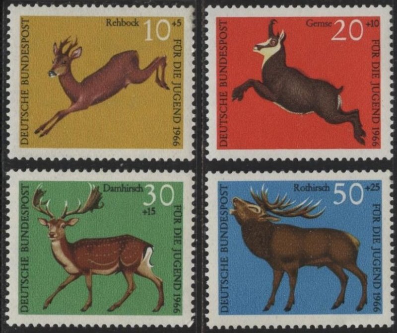 Germany B412-B415 (mnh full set of 4) deer: roe deer, camois… (1966)