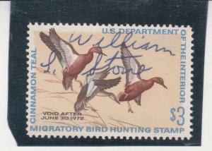 Scott # RW38  Used 1971 $3  Federal Duck Hunting Permit Stamp Cat $8.0