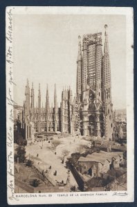 1928 Barcelona Spain RPPC Postcard Cover To Madrid sacred Family View