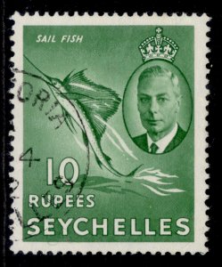 SEYCHELLES GVI SG172, 10r green, FINE USED. Cat £50.