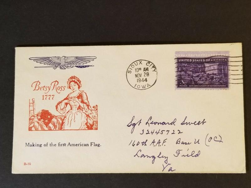 1944 Sioux City Iowa Langley Virginia Air Force Base Betsy Ross Patriotic Cover