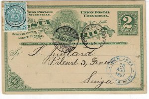 Costa Rica 1897 San Jose cancel on uprated postal card to Switzerland