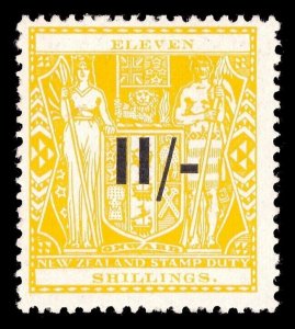 New Zealand 1940 KGVI Postal Fiscal 11/- on 11s yellow MNH. SG F189. Sc AR73.