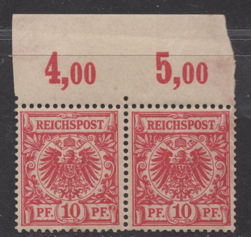 **Germany, SC# 48 MNH, VF, Pair w/ Inscription, Short Perfs, DG on Left Stamp