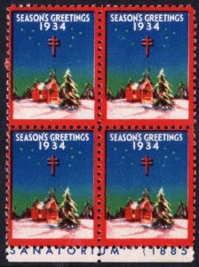 WX72 Christmas Seal Block of Four (1934) MNH