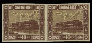 Saar #109 (Mi. 91U) Cat€16, 1922-23 40c brown and yellow, imperf. horizonta...