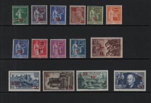 France  #400-414  MNH  1940-41  surcharged stamps