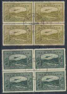 PAPUA 1939 BULOLO AIRMAIL 4D AND 5D USED BLOCKS