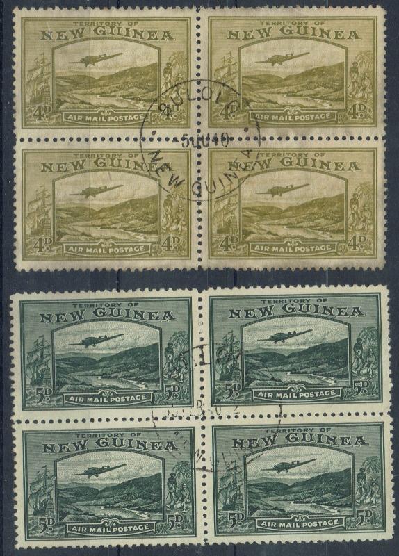 PAPUA 1939 BULOLO AIRMAIL 4D AND 5D USED BLOCKS