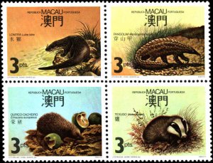 Macao #564a, Complete Set(4), Blk of 4, 1988, Animals, Never Hinged