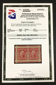 MOMEN US STAMPS #320 LINE PAIR MINT OG NH PSE GRADED CERT GEM-100J LOT #85552