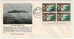 Pitcairn Island 1956 philatelic cover, 2/6 block of 4 with imprint