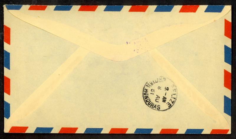 ISH HONDURAS 1951 KGVI Multi Franked Cover BAKING POT to USA RARE Postmark