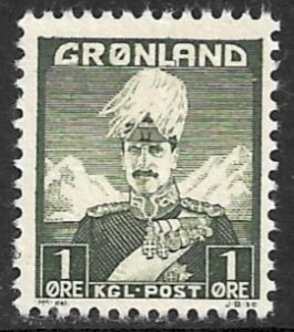 GREENLAND 1938-46 1o King Christian X Scott No. 1 MNH Gum Skips
