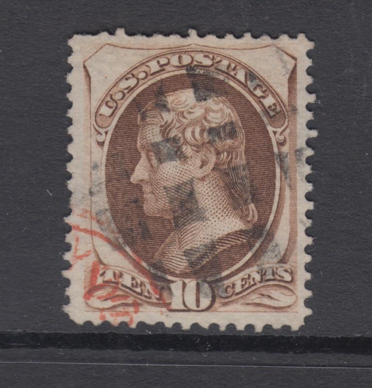 US Sc 161 used 1873 10c Jefferson w/ secret mark, Geometric Fancy Cancel