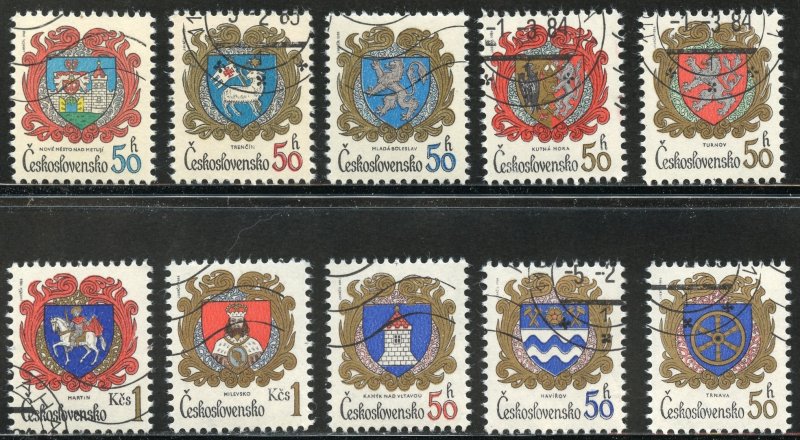 Czechoslovakia Scott 2398-400,2499-02,2542-44 UVFNHOG(CTO) -City Arms -SCV $2.50