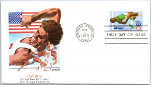 US FLEETWOOD CACHETED FIRST DAY COVER OLYMPIC HIGH JUMP AT COLORADO SPRINGS 1979