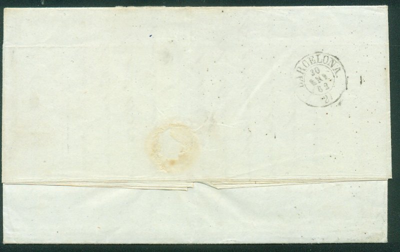 CUBA (SPANISH) 10, 1R 1861 FLD LTR DATED CAMPECHE TO BARCELONA, HAVANA FRANK(43)