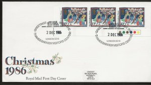 2/12/1986 13p x 3 TRAFFIC LIGHTS-BOTTOM PANE EX-CHRISTMAS STAMP PACK FDC