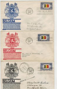 Patriotic FDCs 1943 Overrun Countries Anderson 914 SET OF 3 COLORS BELGIUM