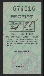 US POSTAL MONEY ORDER RECEIPT RECEIPT Over Value 1938 NEWBURGH NY MOB