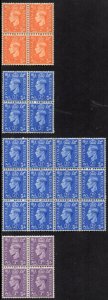 1941-42 Sg 485/490 Light Colours in Blocks Unmounted Mint