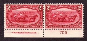 US 286 2c Trans-Mississippi Mint Plate #705 Bottom Pair VF OG H SCV $60