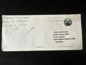 C) 2013. UNITED STATES. AIRMAIL ENVELOPE SENT TO ARGENTINA. GLOBAL EARTH STAMP.