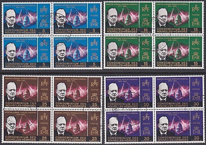NEW HEBRIDES FRENCH 1966 Churchill set fine used blocks of 4...............D4370
