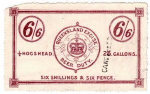 (I.B) Australia - Queensland Revenue : Beer Duty 6/6d (1890)