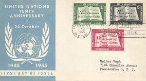 UN #35/37 UN 10TH ANNIVERSARY 1955 - Unknown cachet